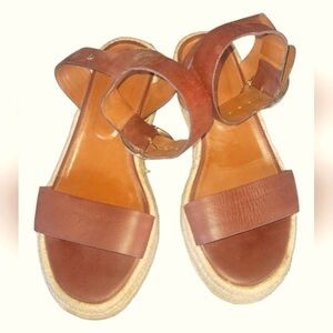 Valez Women's Brown Leather Adjustable Ankle Buckle Wedge Espradrille Sandals